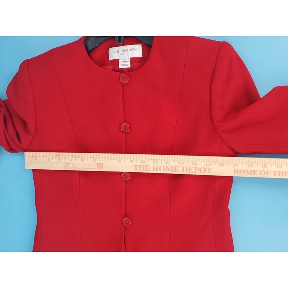 Womens Sz 2p Red Blazer 4 Button Close Pure Woolmark Vintage Lined Joes NY Read - Picture 15 of 16